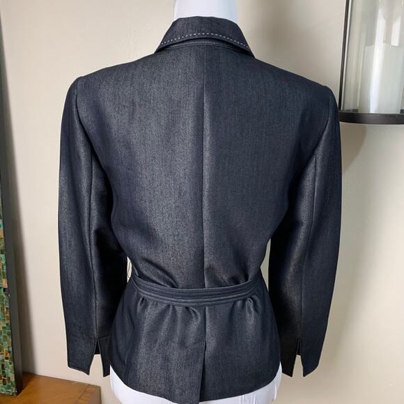 Norton McNaughton Petites Sz 10P Belted Navy Denim-Look Blazer Jacket Full Zip - Picture 9 of 10